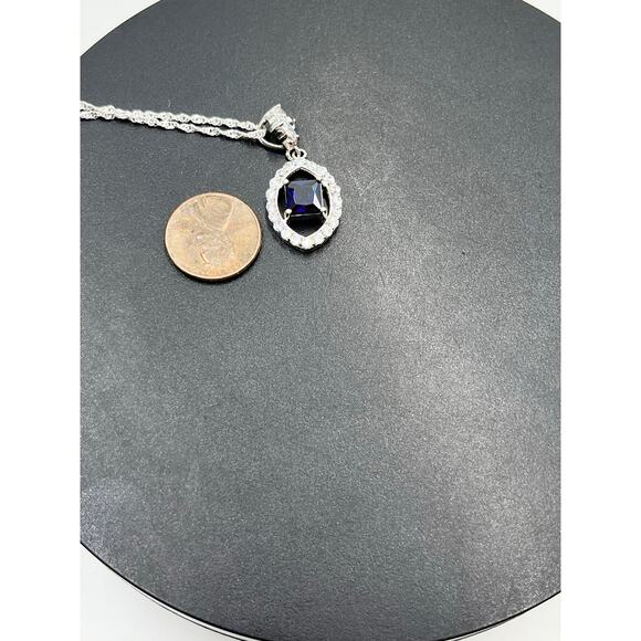 Iolite Center Surrounding CZ’s Pendant Twisted Sterling Silver Rope Chain 20” - Picture 6 of 11